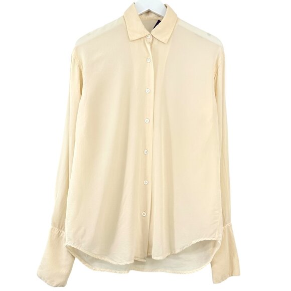 Ralph Lauren Collection Purple Label Cream Semi Sheer Silk Button Up Dress Shirt - Picture 1 of 9